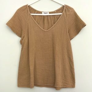 Women’s Anthropologie Sam & Lavi Tan Cotton Gauze V Neck Shirt Top Sz Small